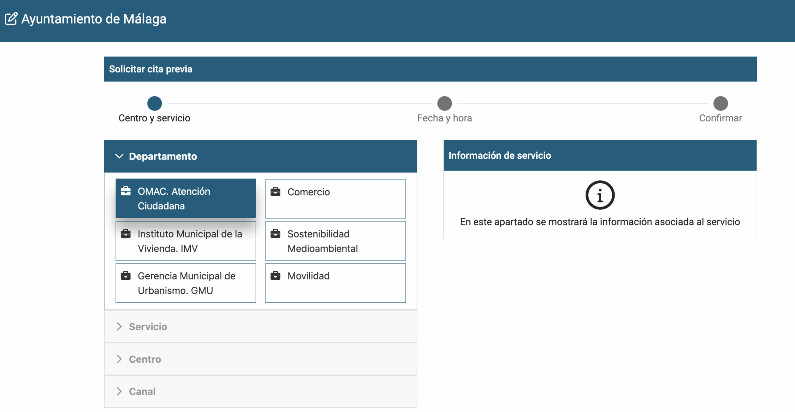 Capture d'écran du choix de démarche pour le Padrón