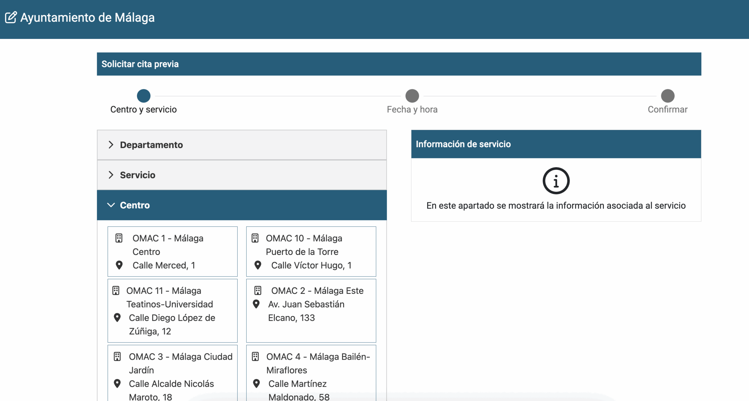 Capture d'écran du choix de l'OMAC