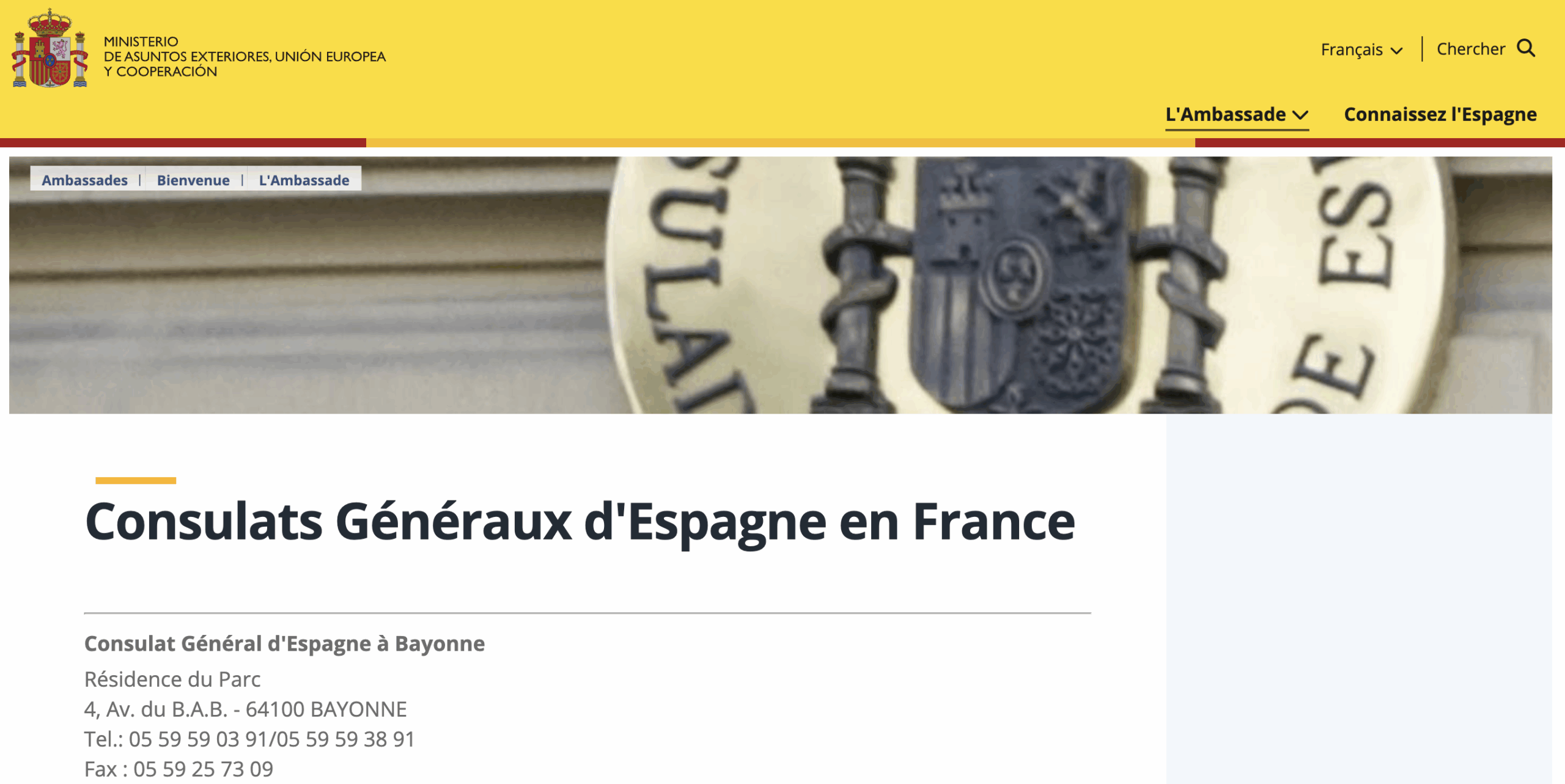 Capture d'écran du système de prise de rendez-vous au Consulat d'Espagne