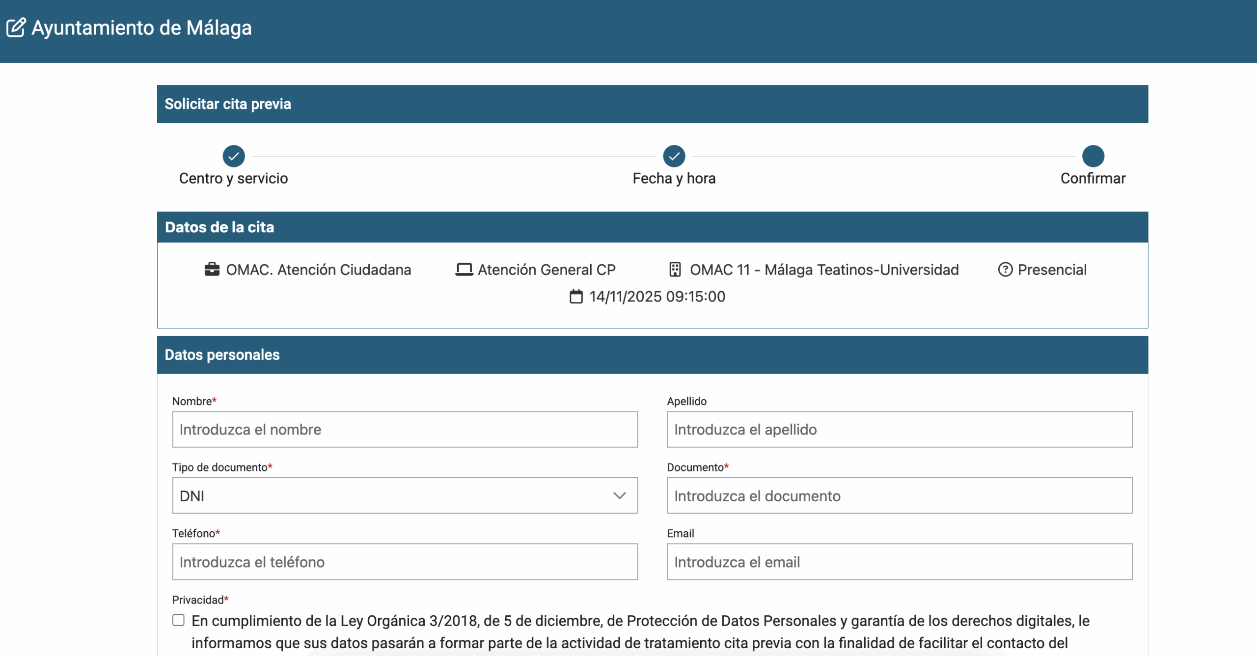 Capture d'écran des champs à remplir pour les coordonnées